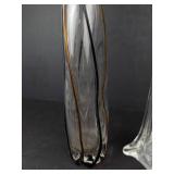 Handmade Glass Vase with Black and Bronze Stripes - Tall Clear Glass Vase