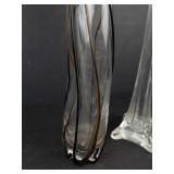 Handmade Glass Vase with Black and Bronze Stripes - Tall Clear Glass Vase