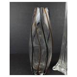 Handmade Glass Vase with Black and Bronze Stripes - Tall Clear Glass Vase