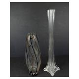 Handmade Glass Vase with Black and Bronze Stripes - Tall Clear Glass Vase