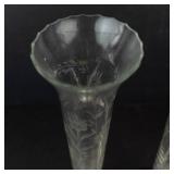Vintage Etched Glass Bud Vases with Weighted Sterling Silver Bases (Lot of 2)