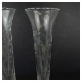 Vintage Etched Glass Bud Vases with Weighted Sterling Silver Bases (Lot of 2)