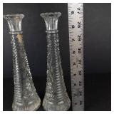 Crystal Bud Vases Pair - 9-Inch Tall Clear Cut Glass with Starburst Pattern