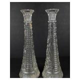 Crystal Bud Vases Pair - 9-Inch Tall Clear Cut Glass with Starburst Pattern