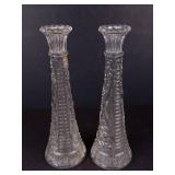 Crystal Bud Vases Pair - 9-Inch Tall Clear Cut Glass with Starburst Pattern