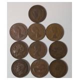 10-Old British Pennies - 97% Copper