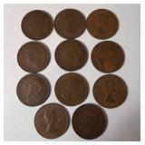 11-Old British Pennies - 97% Copper