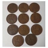 11-Old British Pennies - 97% Copper