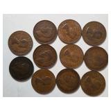 11-Old British Pennies - 97% Copper