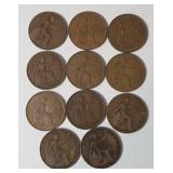 11-Old British Pennies - 97% Copper