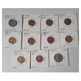 11- Coins  (9 Uncirculated Pennies and 1 Uncirculated Quarter) and ( 1 Error Nickel)
