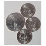 1 -2026D Semi quincentennial "Enduring Liberty" Half Dollar / 3- 2026 US Quarters commemorating the 250th Anniversary of the signing of the Mayflower Compact - AU