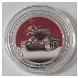 The World War II Golden Age Of Tanks Proof Coin - Tyagach T34-85 Model 1944 Tank
