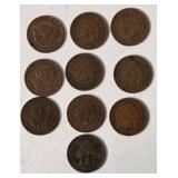 10 Indian Head Pennies - 1907