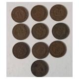 10 Indian Head Pennies - 1907