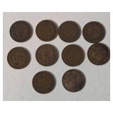 10 Indian Head Pennies - 1907