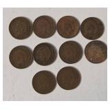 10 Indian Head Pennies - 1907