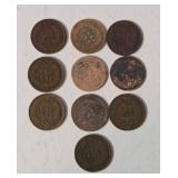 10 Indian Head Pennies - Range from 1900-1907