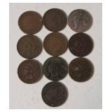 10 Indian Head Pennies -  Range from 1884 - 1897