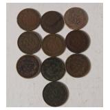 10 Indian Head Pennies -  Range from 1884 - 1897
