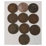 10 Indian Head Pennies - Range from 1887-1898