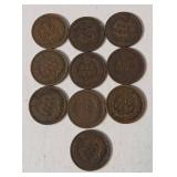 10 Indian Head Pennies - Range from 1898-1907