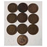 10 Indian Head Pennies - Range from 1898-1907