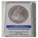 US Silver Dollar Proof Archival Collection -1839 Gobrecht Silver Dollar Replica.  Material: CuNi layered in .999 fine silver