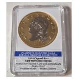 Platinum Accented Eagle Replica Archival Collection.  1815 Capped Bust Gold Half Eagle Replica.  Material: CuNi layered in 24K gold; spot platinum