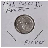 1965 Swiss 1/2 Franc -  83.5 Silver