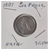 1887-Silver Six Pence - Rare