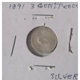 1891 British  3 Pence -  .925 Sterling Silver