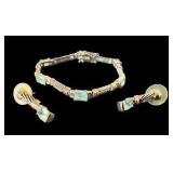 Vintage Twisted Cable Renaissance Revival Style Blue Topaz Bracelet & Earrings