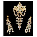 Rhinestone Chandelier Style Brooch & Earring Set