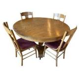 Antique Round Pedestal Dining Table & Four Chairs