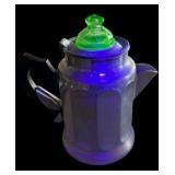 Antique Enamelware Percolator Coffee Pot Featuring A Uranium Glass Knob