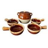 Set of 4 McCoy Brown Bowls and Vintage Brown Ceramic Bean Pot