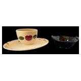Watt Ovenware Mixing Bowl, Hall Autumn Leaf Platter & Black Glass Bowl