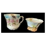 Vintage Pink Creamer & Sugar Set and Two Mustache Coffee Cups