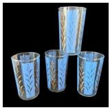 Vintage Mid Century Blue & Gold Juice Glasses
