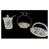 Vintage Condiment Dish, Condiment Jar & Small Glass Basket