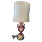 Vintage Pink, White & Gold Porcelain Table Lamp - 32'
