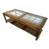 Vintage Walnut Coffee Table with Glass Top & Metal Accents