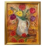 Still Life Painting of Water Pitcher & Colorful Flowers