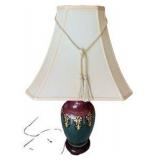 Burgundy and Green Painted Porcelain Table Lamp