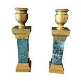 Pair of Green Marble & Brass Candle Holders