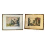 Two Vintage Colored Etchings