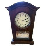 Wooden Mantel Clock Featuring A Wolf Themed Scene