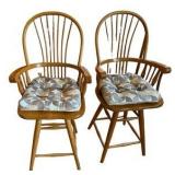 Pair of Oak Bar Stools with Seat Cushions