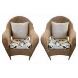 Pair of Outdoor Brown Resin Wicker Chairs